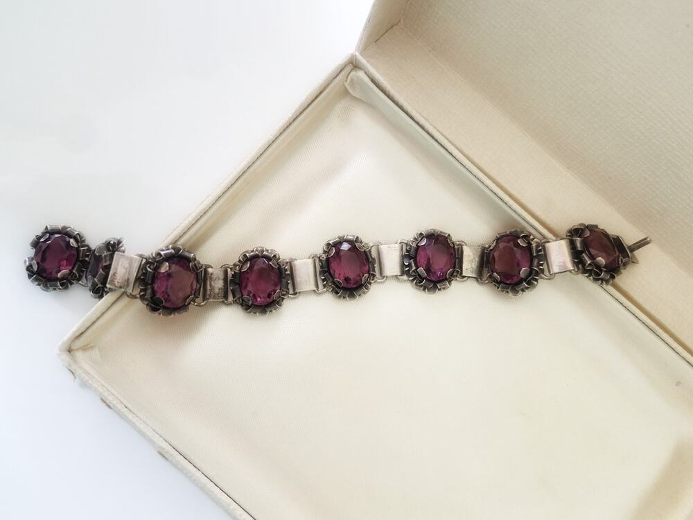 Vintage Sterling Silver Amethyst Ornate Bracelet